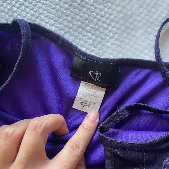 CANDY ROCKET PURPLE FLORAL MESH MAXI SLIP DRESS - Picture 3 of 6